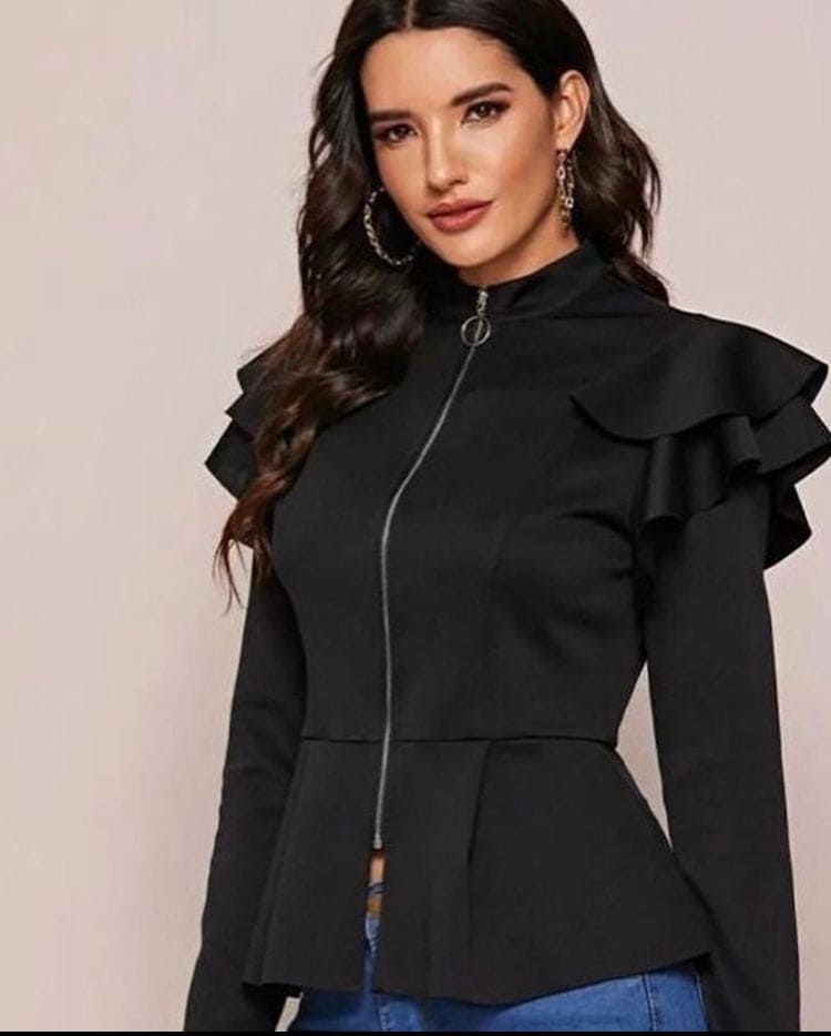 Stylish Winter Zip Up Ruffle Trim Peplum Jacket Cool Winter Jacket Zip Up Peplum Jacket Stylish Winter Zip Up Ruffle Trim Peplum Jacket Cool Winter Jacket Zip Up Peplum Jacket